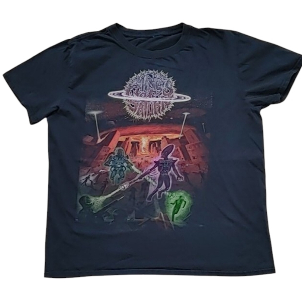 Rings of Saturn Band T-Shirt Black Y2K Tech Death Metal Graphic Tee Large